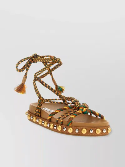 AQUAZZURA EXOTIC ROPE TASSEL SANDALS