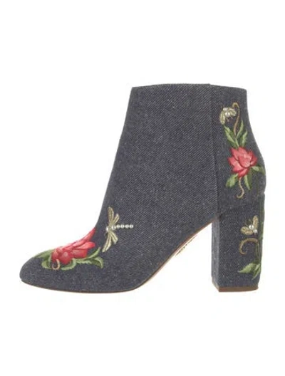 Pre-owned Aquazzura Faux Pearl Accents Denim Boots