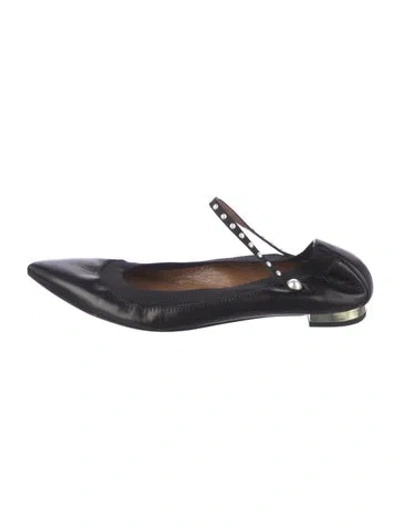 Pre-owned Aquazzura Faux Pearl Accents Leather Mary Jane Flats In Black