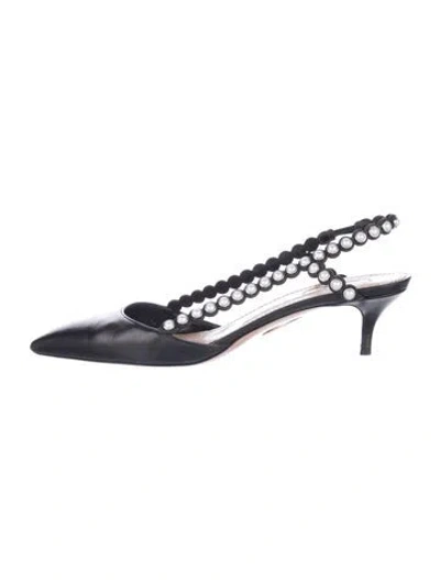 Pre-owned Aquazzura Faux Pearl Accents Leather Slingback Pumps In Blue