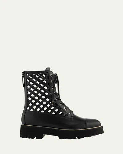 Aquazzura Fearless Perforated Leather Combat Boots In Black