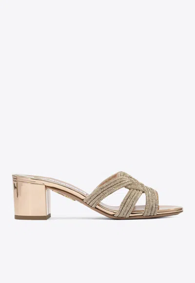 Aquazzura Felix 50 Crystal Embellished Mules In Pink