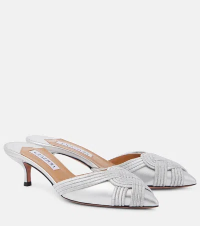 Aquazzura Felix 50 Leather Mules In Silver