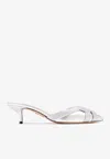 Aquazzura Felix 50 Metallic Leather Mules In Silver