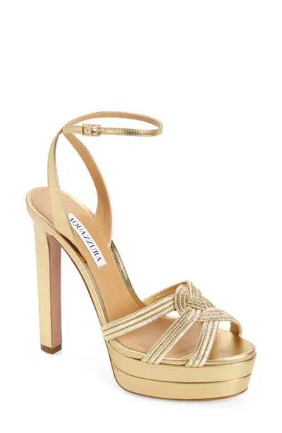 Aquazzura Felix Metallic Platform Sandal In Soft Gold