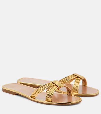 Aquazzura Film Faux Leather Slides In Gold