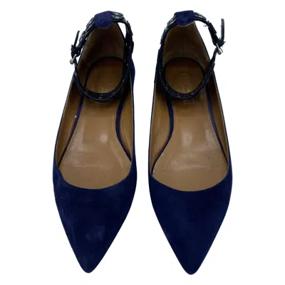 Pre-owned Aquazzura Firenze Rockstar Navy Suede Pointed Toe Flats, Size 39 In Blue