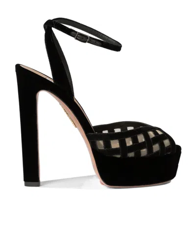 AQUAZZURA AQUAZZURA ROMANCE PLATEAU VELVET SANDALS
