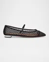 Aquazzura Juliette Velvet-trimmed Embroidered Mesh Ballet Flats In Black