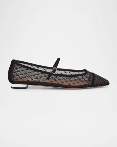 AQUAZZURA FISHNET SUEDE JULIETTE BALLERINA FLATS