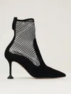 Aquazzura Brera Mesh Suede Stiletto Ankle Booties In Black
