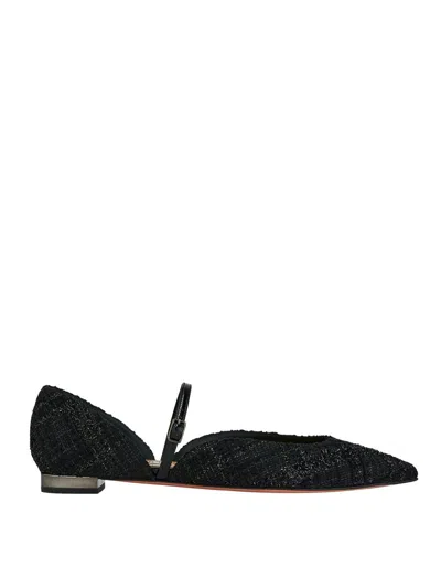 Aquazzura Sparkle Pointed Toe Textured Ballerina Shoes In Black