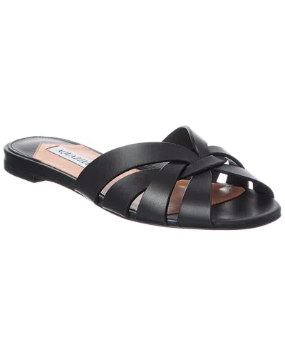 Aquazzura Flat Leather Sandal In Black