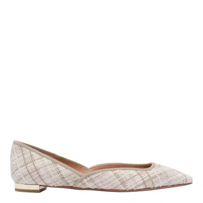Aquazzura Check Tweed Pointed Toe Ballet Flats In Beige