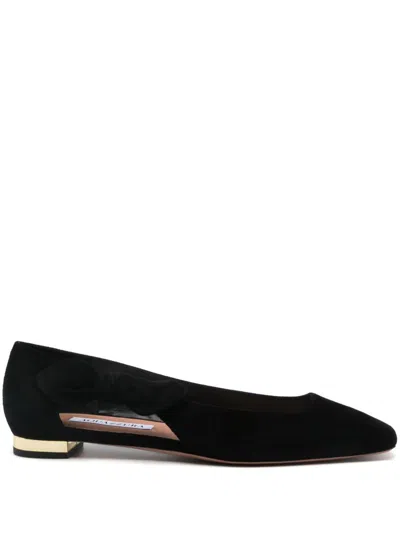 Aquazzura Very Bow Tie Suede Ballet Flats In Black