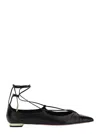 Aquazzura Gabi Lace-up Glossed-leather Point-toe Flats In Black