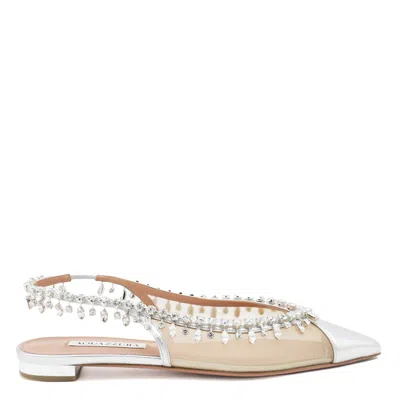 Aquazzura Embellished Pointed Toe Ballerina Shoes In Silver