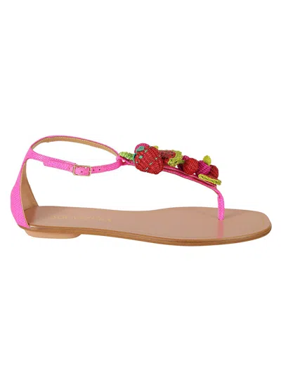 Aquazzura Flat Sole Sandals With Woven Embellishments In Pink
