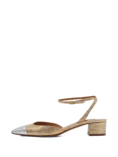 Pre-owned Aquazzura Flirt Ankle Strap Pumps In Gold