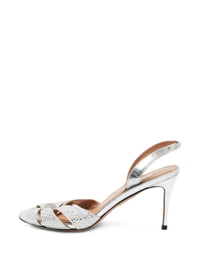 Pre-owned Aquazzura Flirt Crystal-embellished Sandals In Silver
