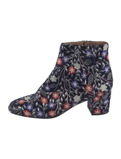 Pre-owned Aquazzura Floral Print Embroidered Accent Boots In Multi