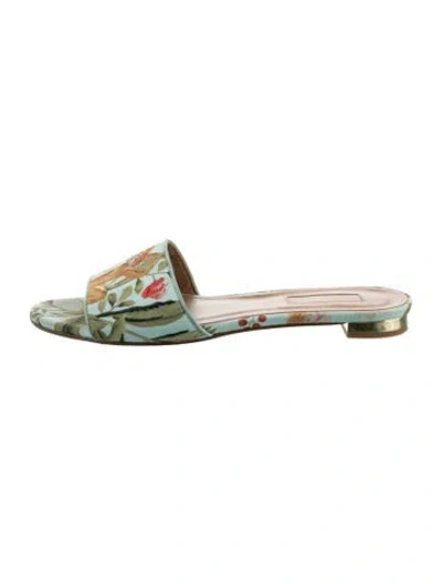 Pre-owned Aquazzura Floral Print Mules In Green
