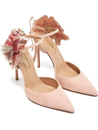 Pre-owned Aquazzura Flower-embellished Sandals In Pink