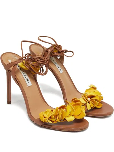 Pre-owned Aquazzura Flower Fringe Sandals In Brown