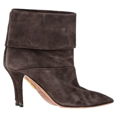 Aquazzura Folded Ankle Heeled Boots In Brown Suede