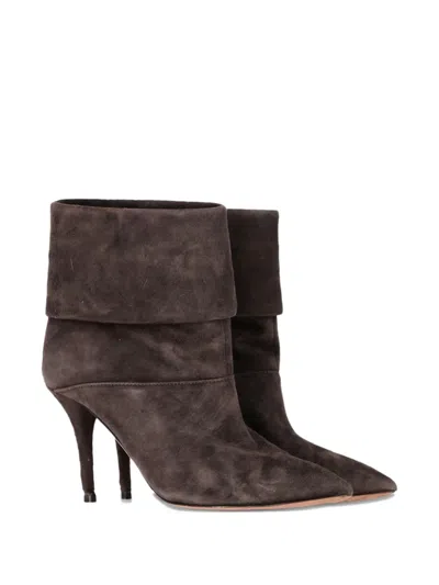 Pre-owned Aquazzura Folded-top Ankle Boots In Brown