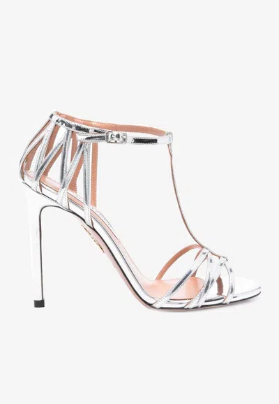 Aquazzura Forever More 105 Leather Sandals In Silver