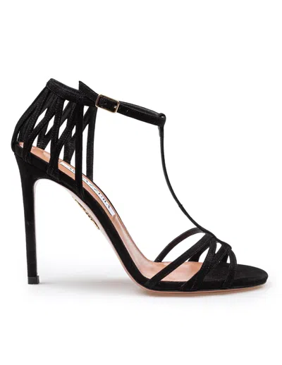 Aquazzura Forever More 105 Suede Sandal Black Color