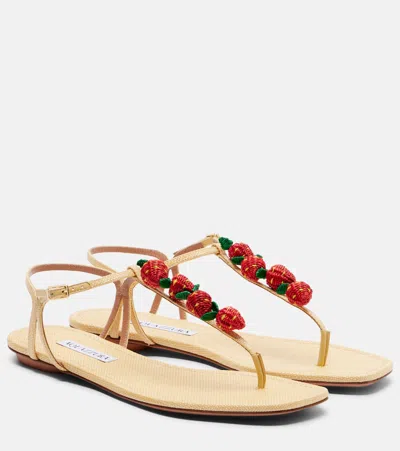 Aquazzura Fragolina Raffia Slingback Sandals In Gold