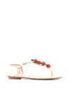 Aquazzura Fragolina Sugar Embellished Raffia-effect Flat Sandals In Neutral