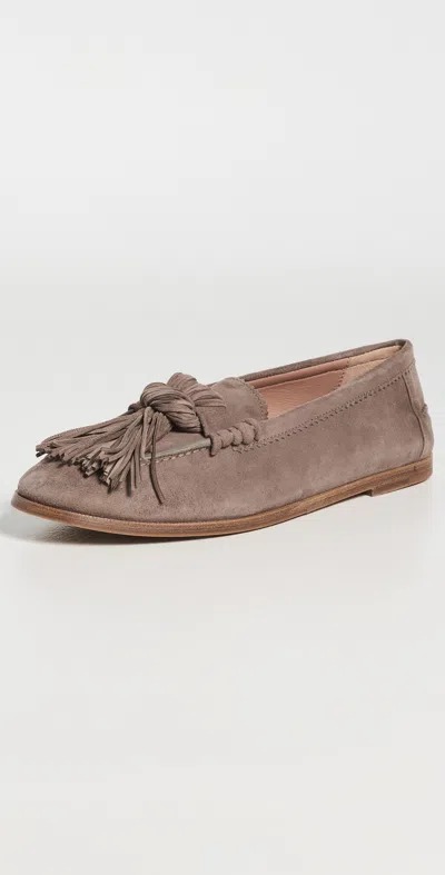 Aquazzura Freddie Suede Tassel Loafer Flat Shoe In Gray