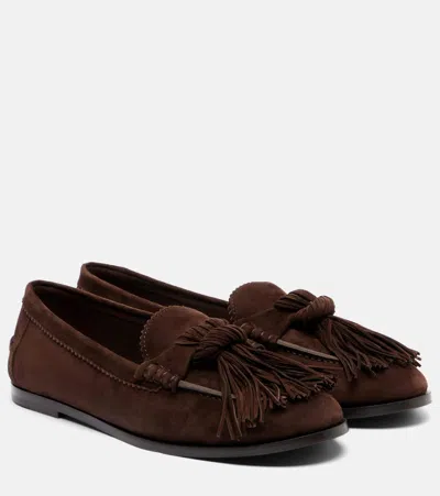 Aquazzura Freddie Suede Loafers In Brown