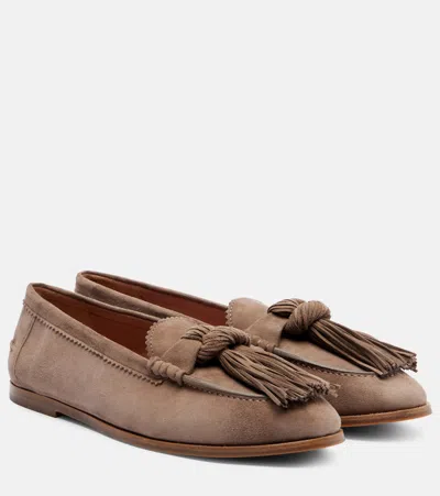 Aquazzura Freddie Suede Loafers In Sand