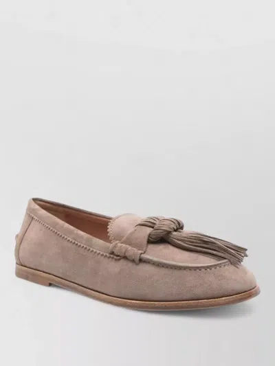 Aquazzura Freddie Suede Tassel Loafer Flat Shoe In Gray