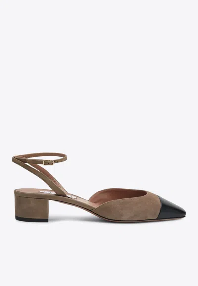 Aquazzura French Flirt 35 Leather-trimmed Suede Mary Jane Pumps In Brown