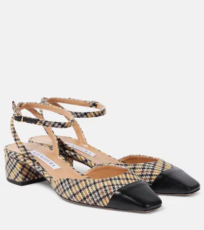 Aquazzura French Flirt 35 Tartan Pumps In Tobacco/yellow/black