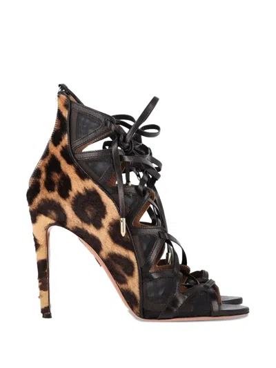 Pre-owned Aquazzura French Lover Leopard Print Sandals In Neutral
