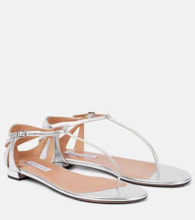 Aquazzura Frida Metallic Leather Sandals In White