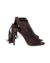 Aquazzura Fringe Tie Sandals In Brown Suede In Red