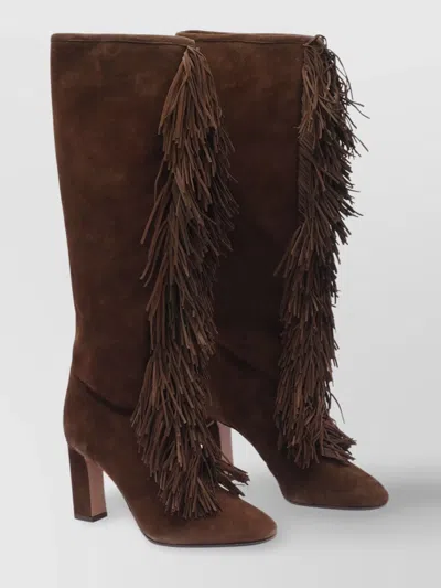 Aquazzura Fringed Suede Knee-high Boots In Brown