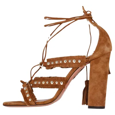 Pre-owned Aquazzura Fringed Suede Sandals In Brown