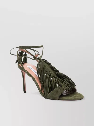 Aquazzura Fringed Suede Stiletto Sandals In Black