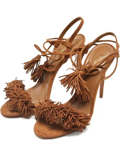 Pre-owned Aquazzura Fringed Tie Sandals In Brown