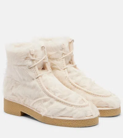 Aquazzura Frosty Leather-trimmed Shearling Ankle Boots In Neutral