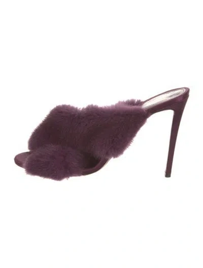 Pre-owned Aquazzura Fur Fur Trim Mules In Purple