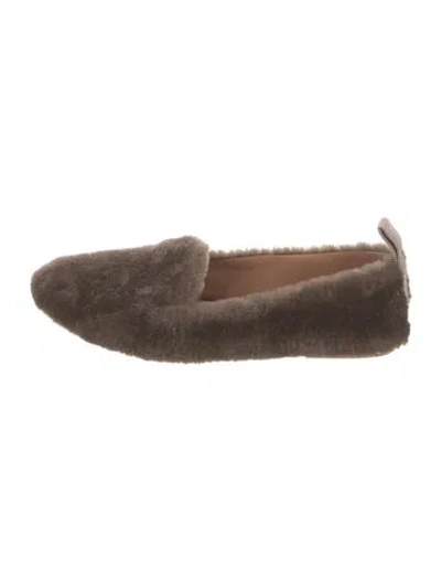 Pre-owned Aquazzura Fur Grosgrain Trim Flats In Brown